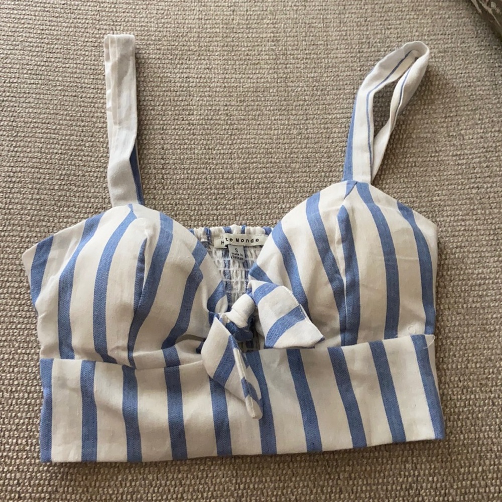 blue and white striped cropped tank size small